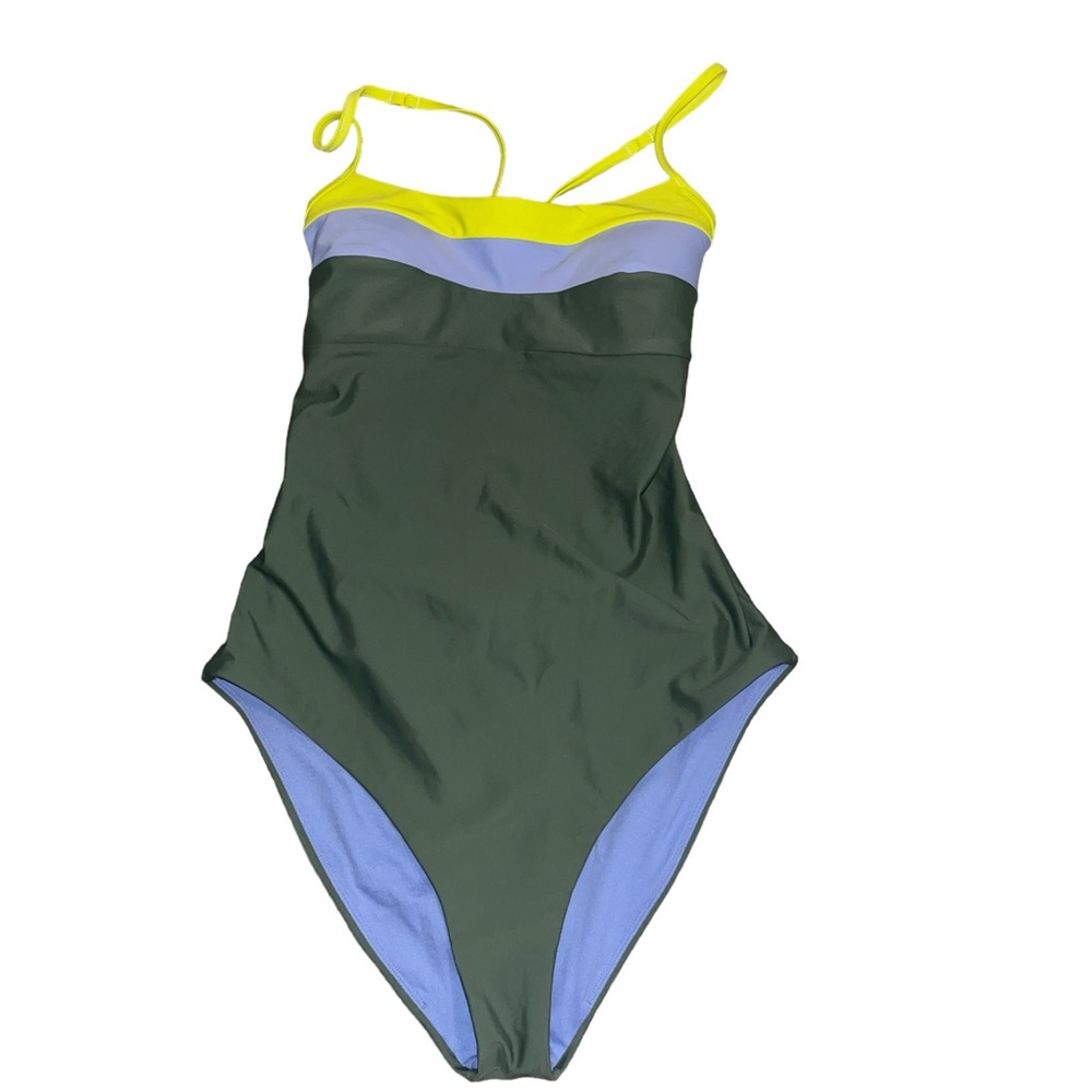 Prana Lurisia One Piece Army Green Color Block Swimsuit Size M Sporty Active